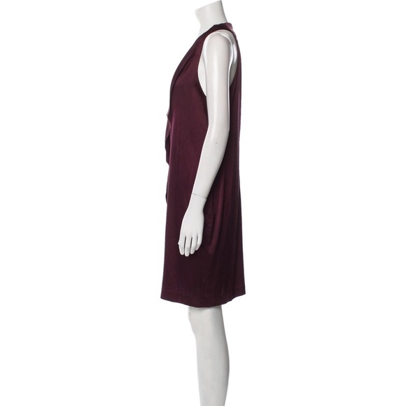 VINCE V-Neck Knee-Length Stretch Silk Ruffle Burgundy Purple Shift Dress EUC M - Picture 2 of 12